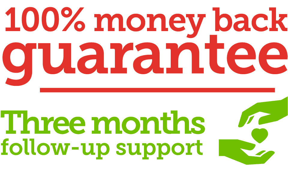 100% money-back guarantee | Three months follow-up support